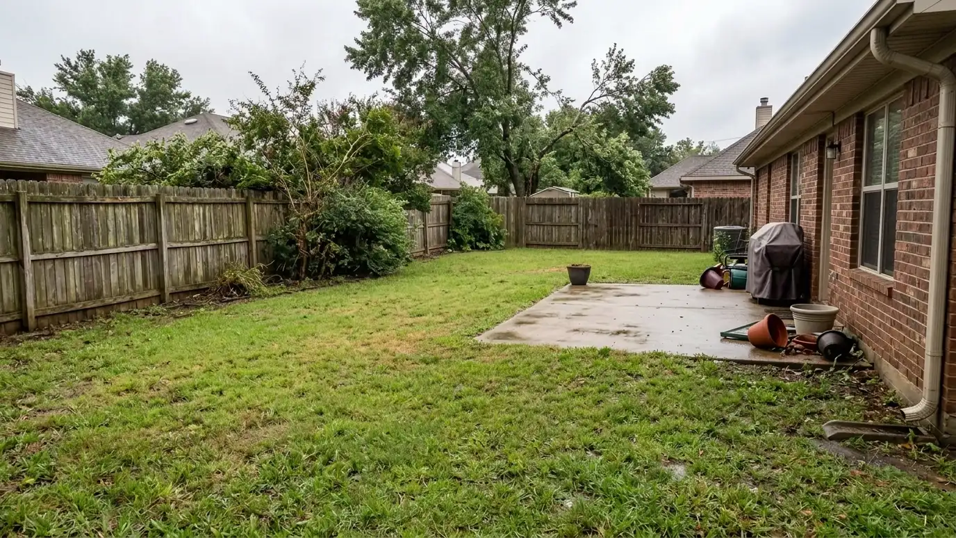 After: A storm-littered yard, then a clear, tidy lawn | Music City Roll Off After: a backyard with every limb cleared away and a tidy lawn
